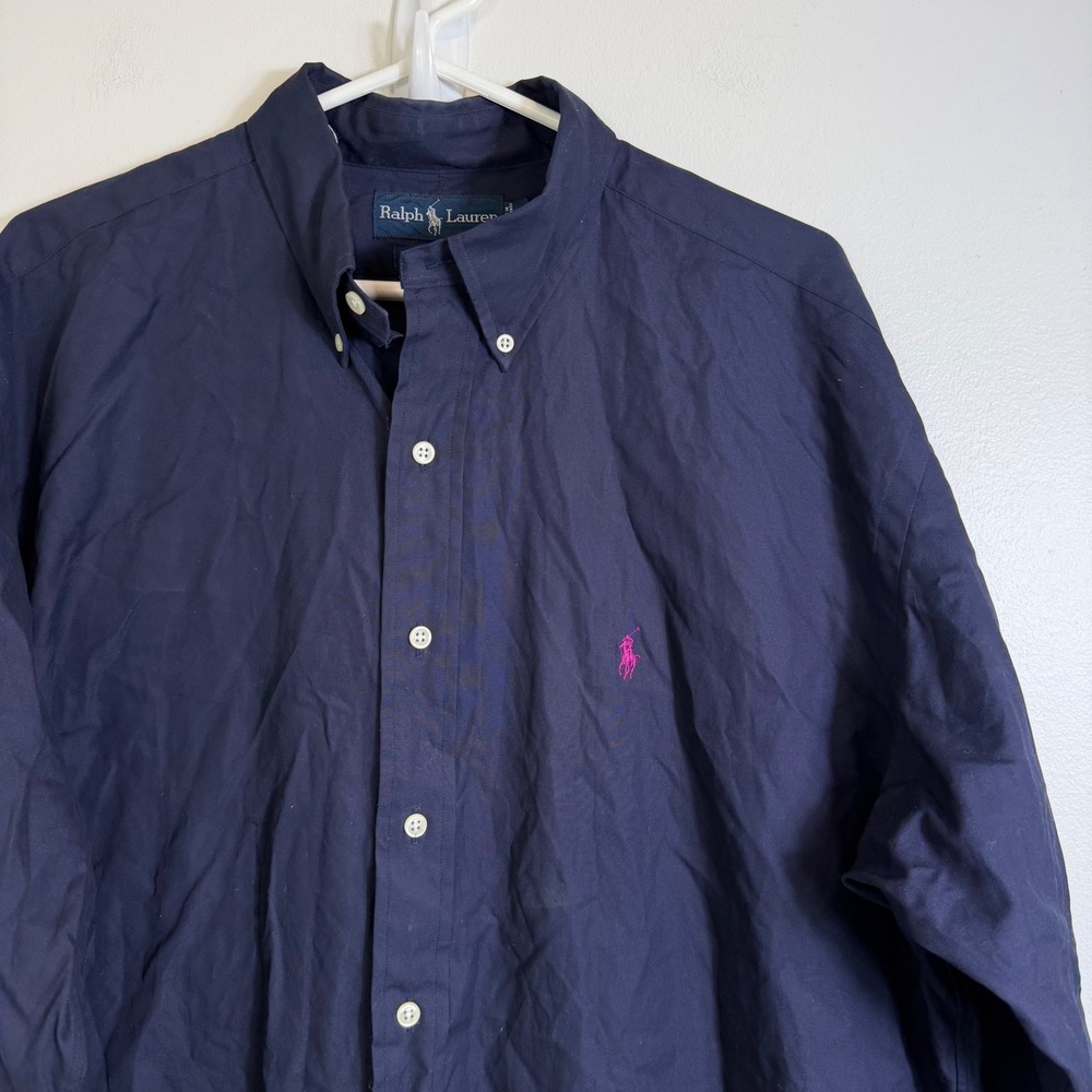 Polo Ralph Lauren Button Down Shirt Mens Large Navy Blake 100% Two Ply Cotton